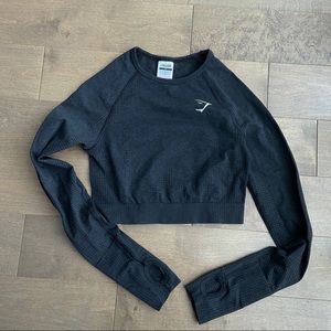 Gymshark Vital Seamless 2.0 Long Sleeve Crop Top - Black Marl